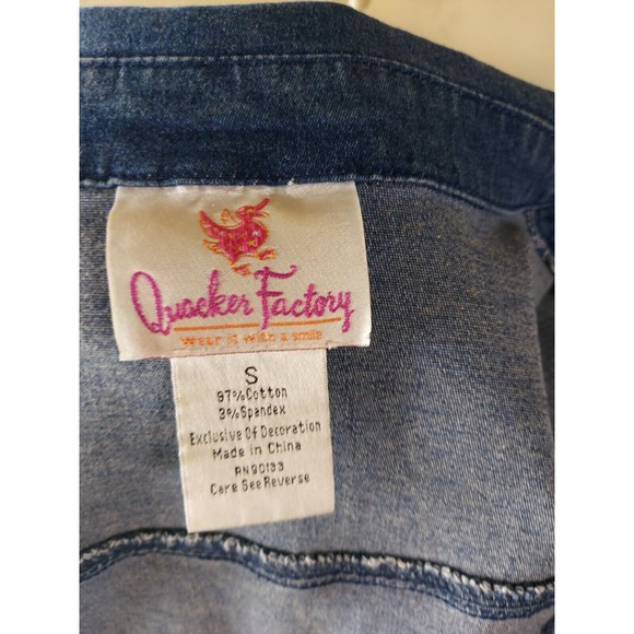 Quacker Factory Blue Bling Embellished Rhinestone Studded Denim Jean Jacket sz S - Picture 14 of 14